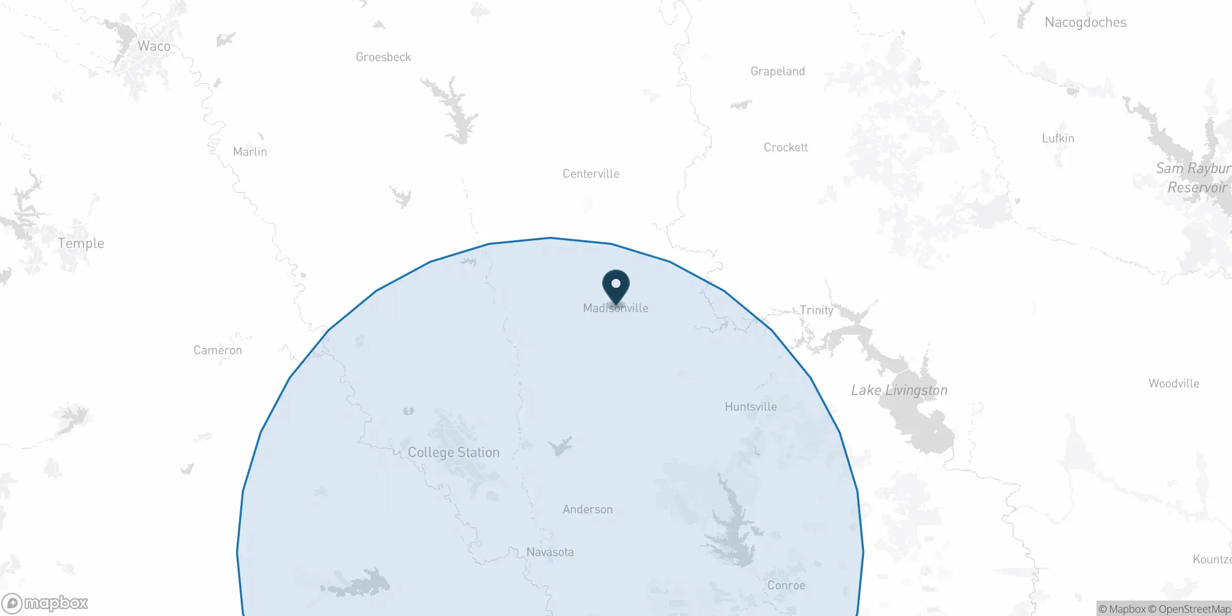 Orthodox Electric service area map showing Madisonville Texas