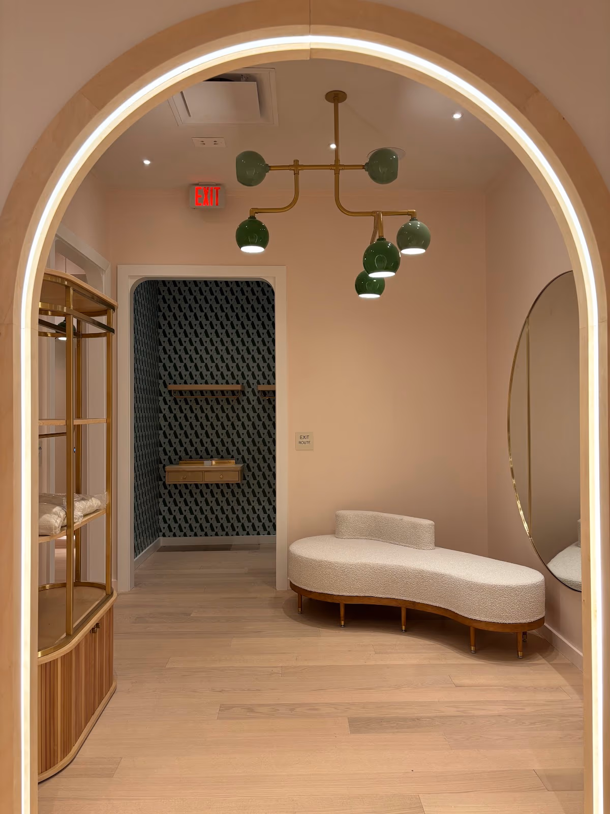 Illuminated arch and pendant lighting at Aerie in Century Square, College Station