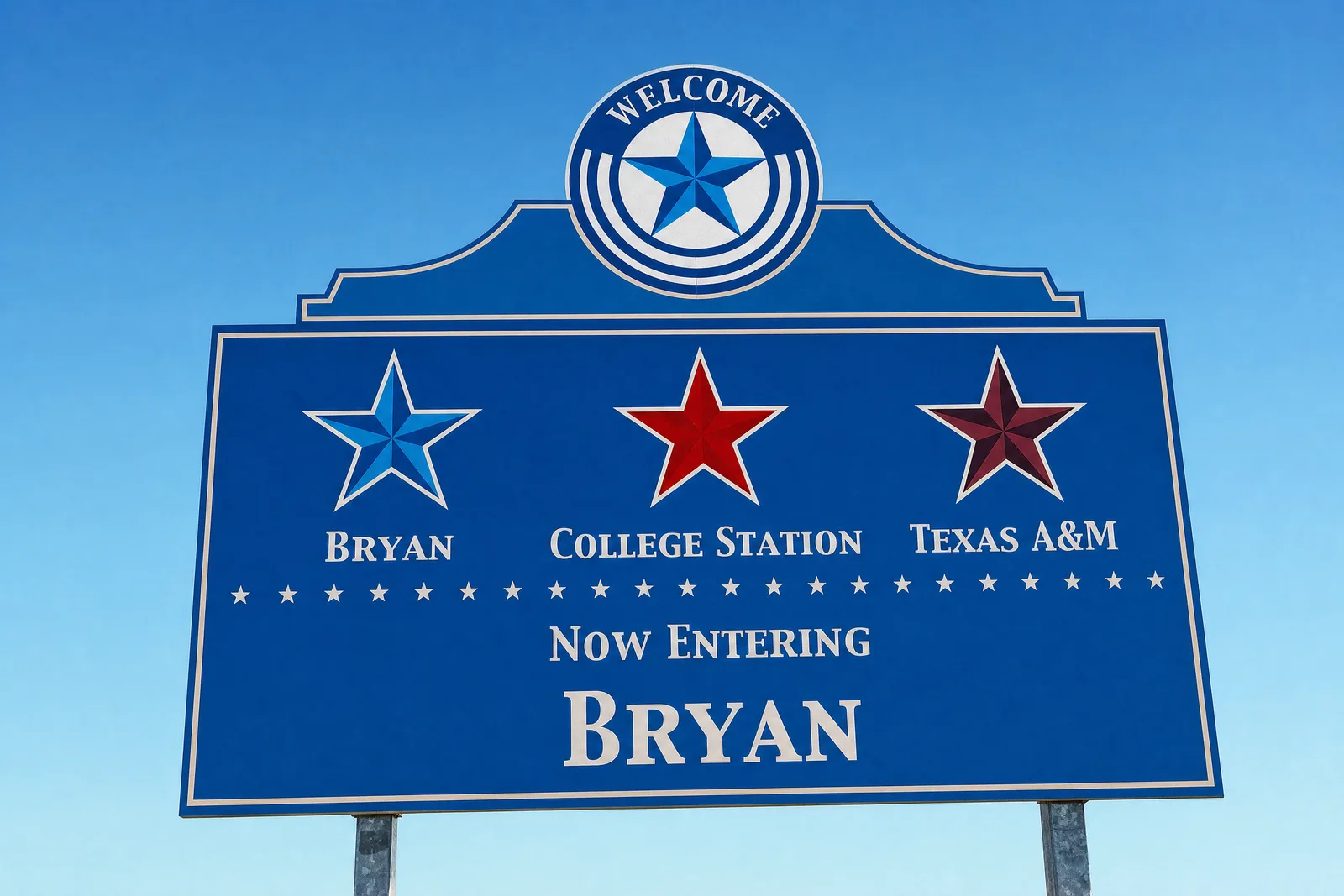 Now Entering Bryan, Texas welcome sign