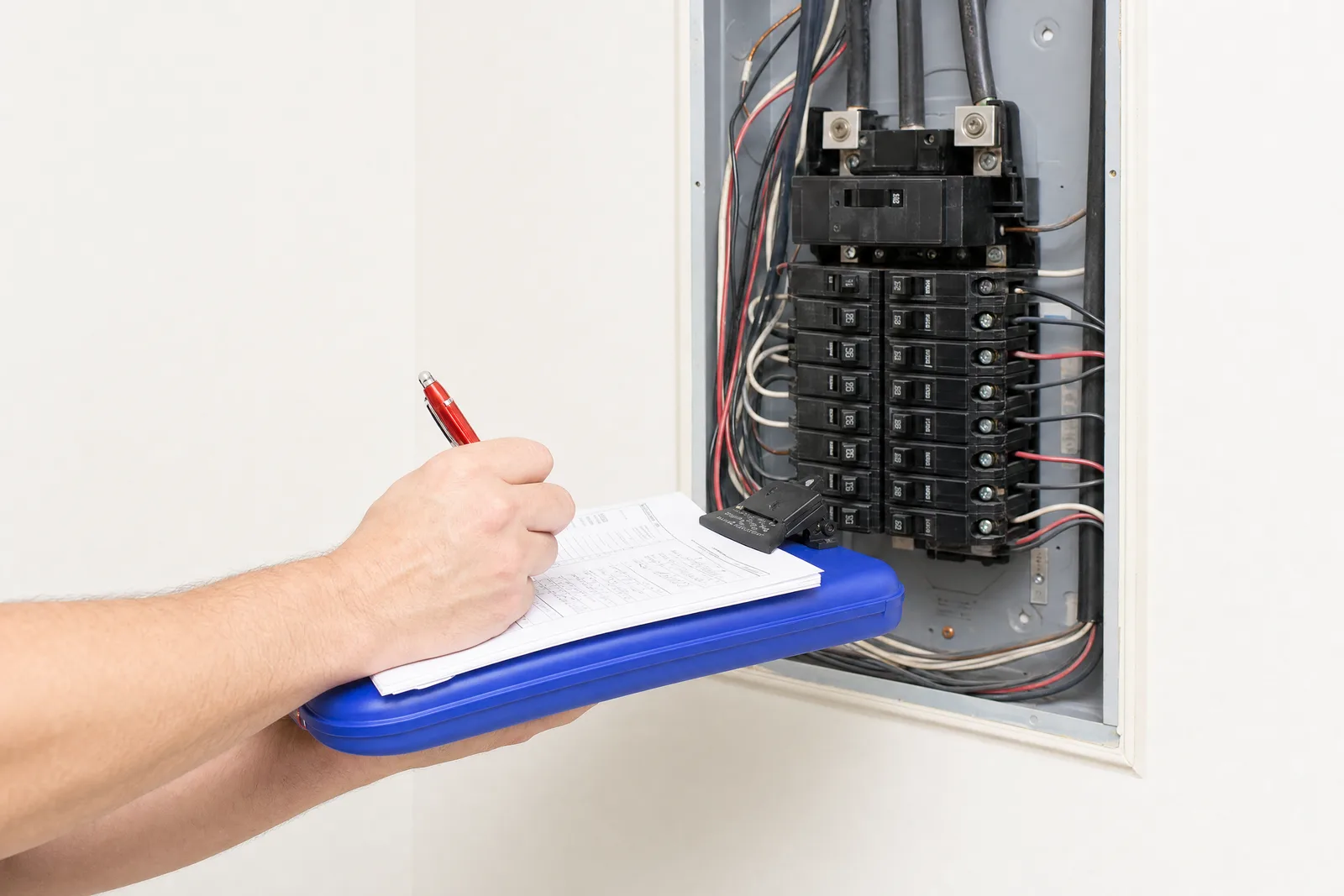 Orthodox Electric electrician performing an electrical inspection