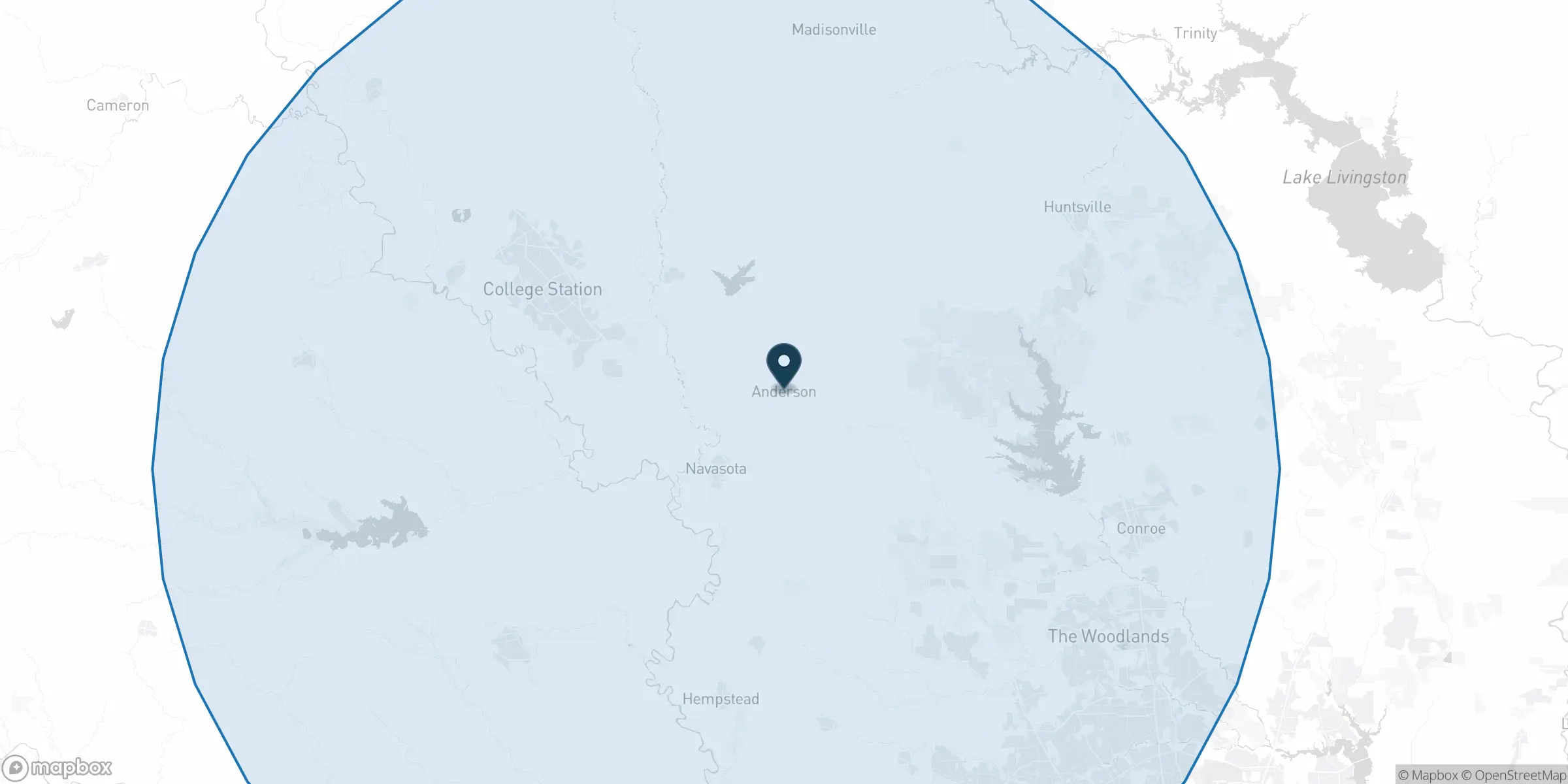 Orthodox Electric service area map showing Anderson Texas