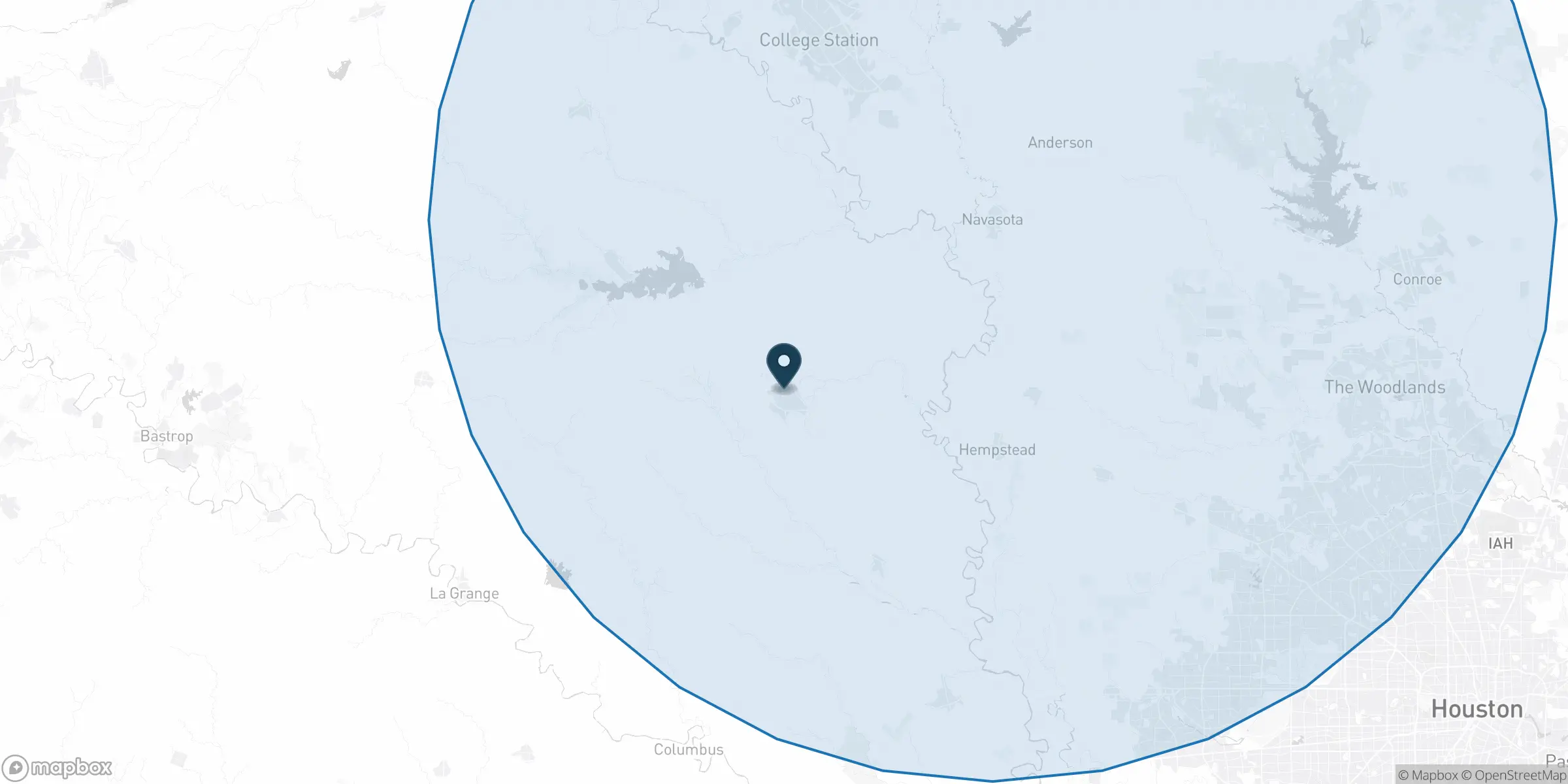 Orthodox Electric service area map showing Brenham Texas