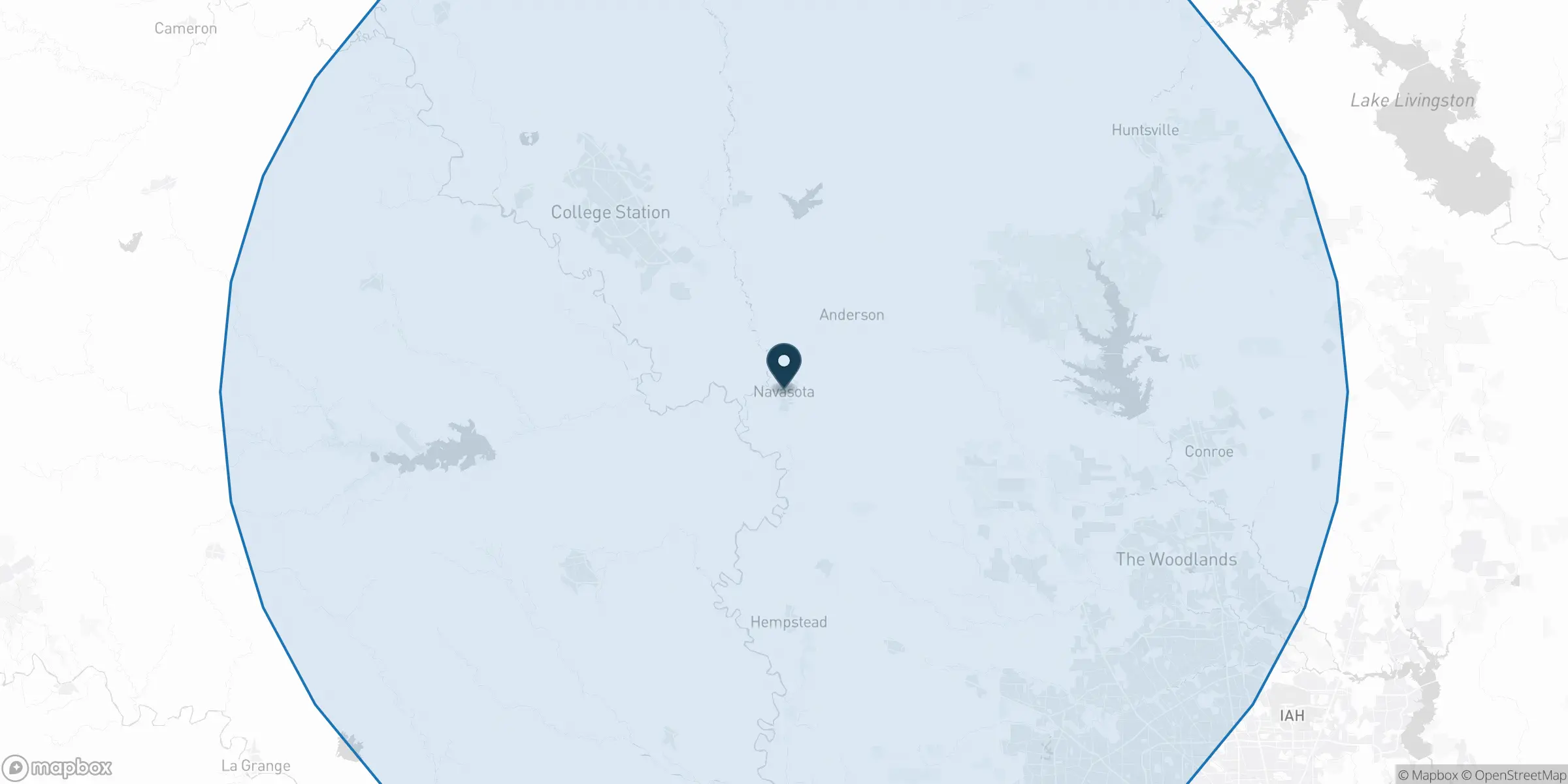 Orthodox Electric headquarters and service area map showing Navasota Texas