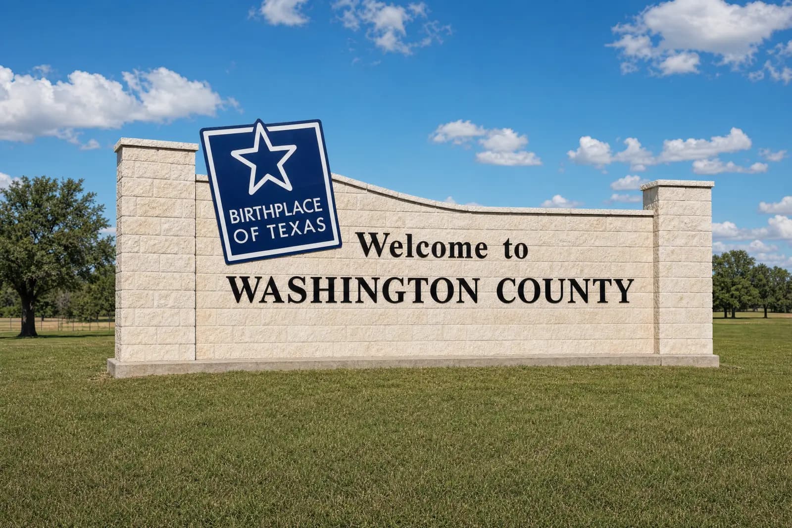 Welcome to Washington County sign, Birthplace of Texas, near Brenham